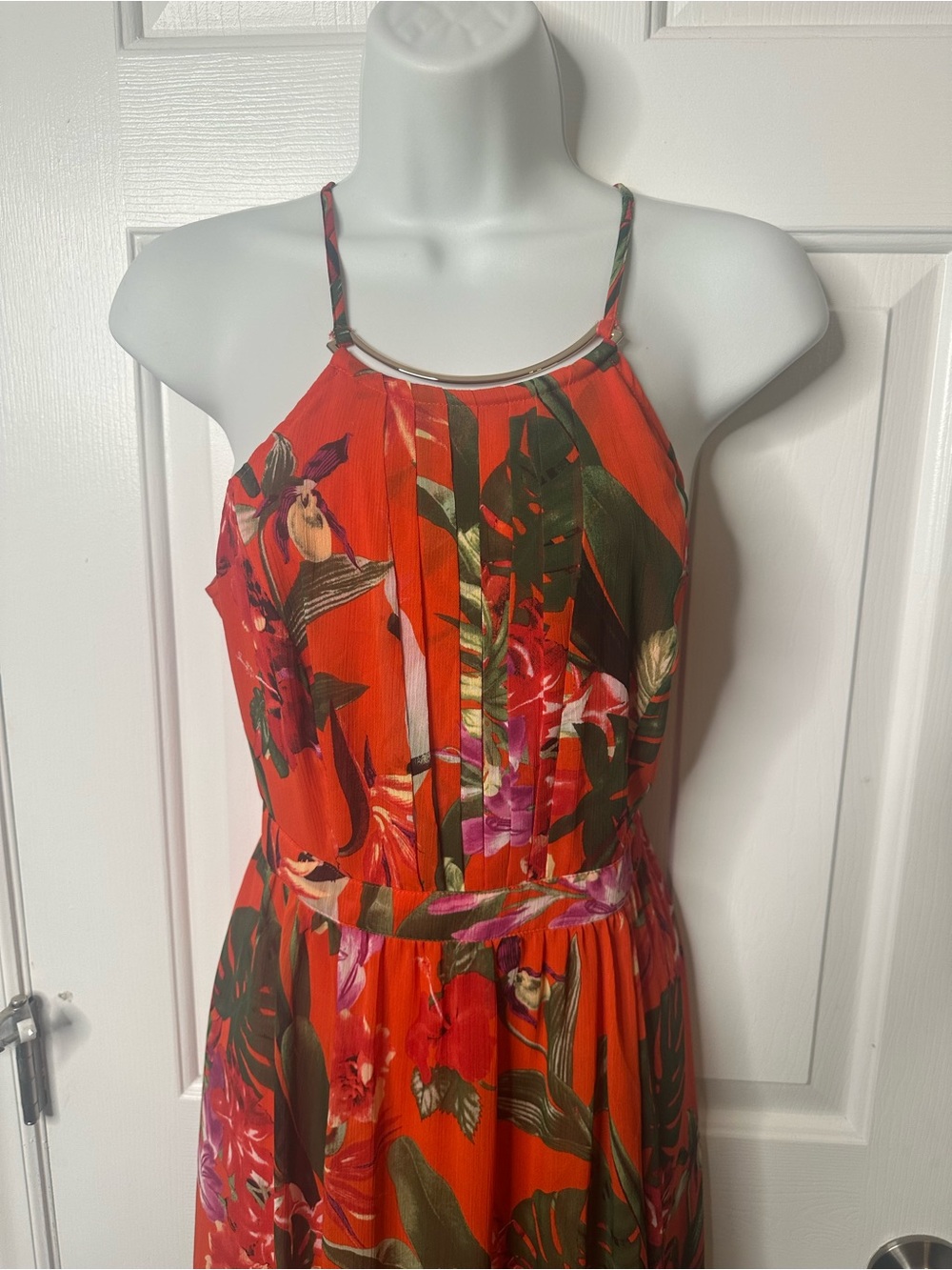 INC International Concepts Red Tropical Halter Maxi Dress